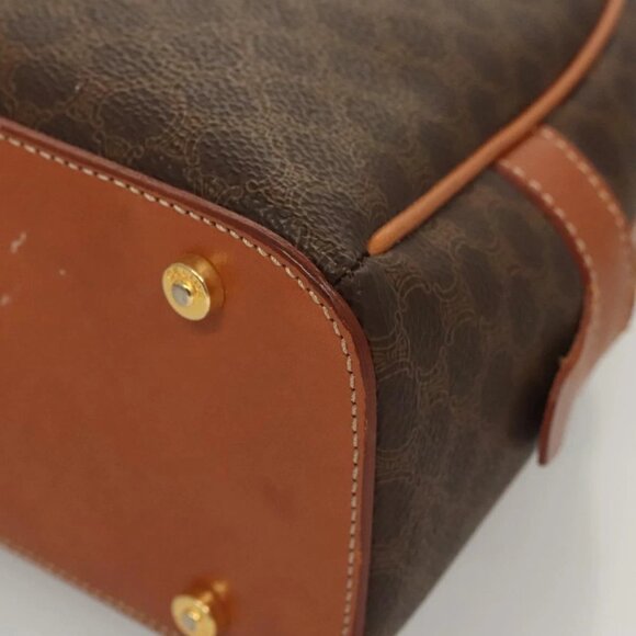 CELINE Macadam Canvas Hand Bag PVC Leather Brown Gold Auth 121455 - Picture 4 of 16
